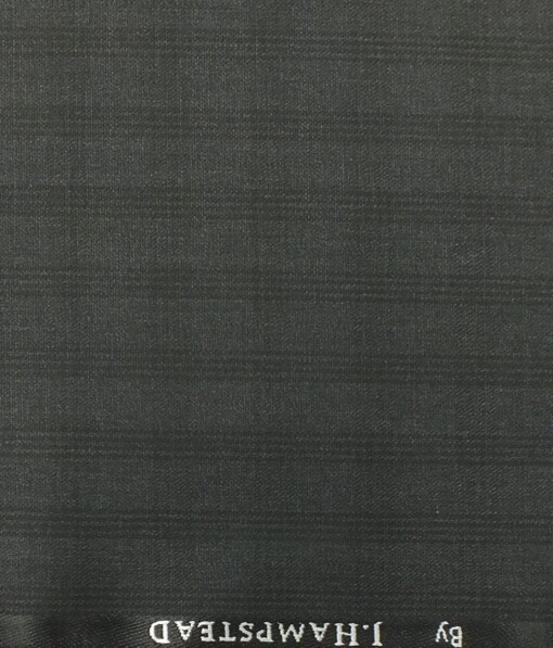 J.Hampstead by Siyaram's Men's Dark Grey Self Checks Poly Viscose Trouser Fabric (Unstitched - 1.25 Mtr)