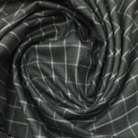 J.Hampstead by Siyaram's Dark Grey base White Checks Poly Viscose Trouser Fabric (Unstitched - 1.25 Mtr)