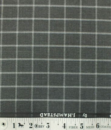 J.Hampstead by Siyaram's Dark Grey base White Checks Poly Viscose Trouser Fabric (Unstitched - 1.25 Mtr)