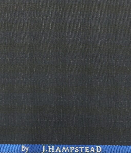 J.Hampstead by Siyaram's Men's Dark Navy Blue Self Checks Poly Viscose Trouser Fabric (Unstitched - 1.25 Mtr)