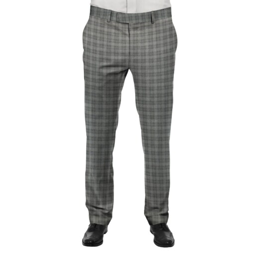 J.Hampstead by Siyaram's Men's Grey Self Checks Poly Viscose Trouser Fabric (Unstitched - 1.25 Mtr)