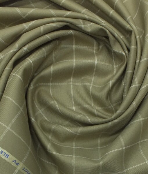 J.Hampstead by Siyaram's Men's Hazelnut Beige Checks Poly Viscose Trouser Fabric (Unstitched - 1.25 Mtr)
