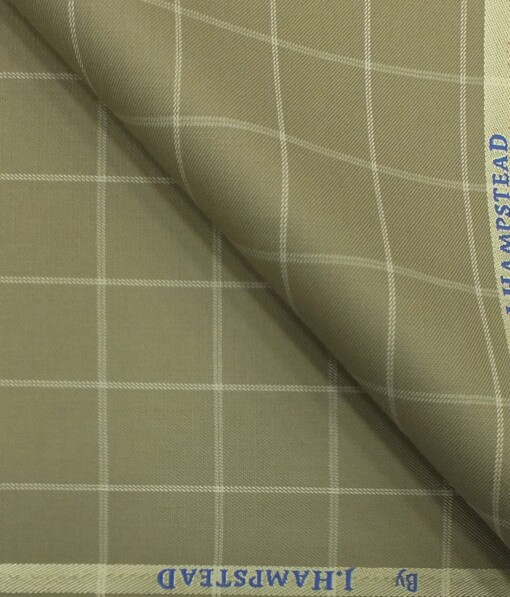 J.Hampstead by Siyaram's Men's Hazelnut Beige Checks Poly Viscose Trouser Fabric (Unstitched - 1.25 Mtr)