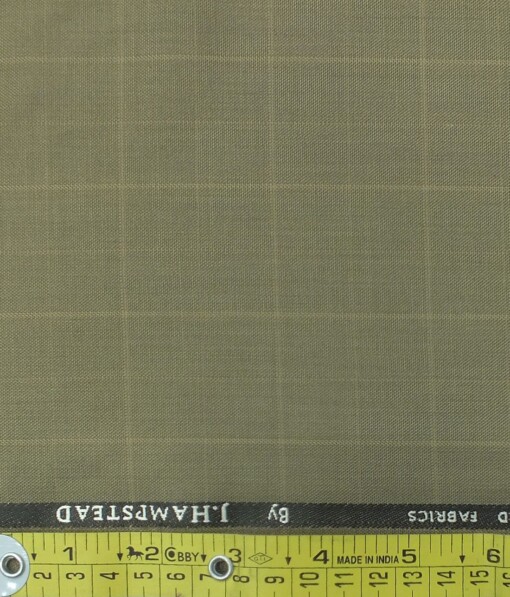 J.Hampstead by Siyaram's Men's Hazelnut Beige Self Checks Poly Viscose Trouser Fabric (Unstitched - 1.25 Mtr)