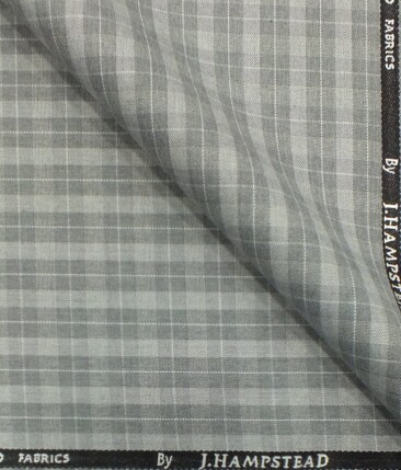 J.Hampstead by Siyaram's Men's Light Grey Checks Poly Viscose Trouser Fabric (Unstitched - 1.25 Mtr)