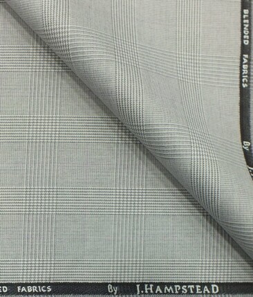 J.Hampstead by Siyaram's Men's Light Grey Self Checks Poly Viscose Trouser Fabric (Unstitched - 1.25 Mtr)