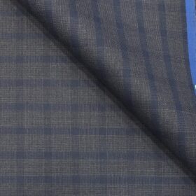 J.Hampstead by Siyaram's Men's Slate Blue Checks Poly Viscose Trouser Fabric (Unstitched - 1.25 Mtr)