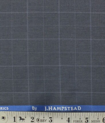 J.Hampstead by Siyaram's Men's Spruce Blue Structured Poly Viscose Trouser Fabric (Unstitched - 1.25 Mtr)