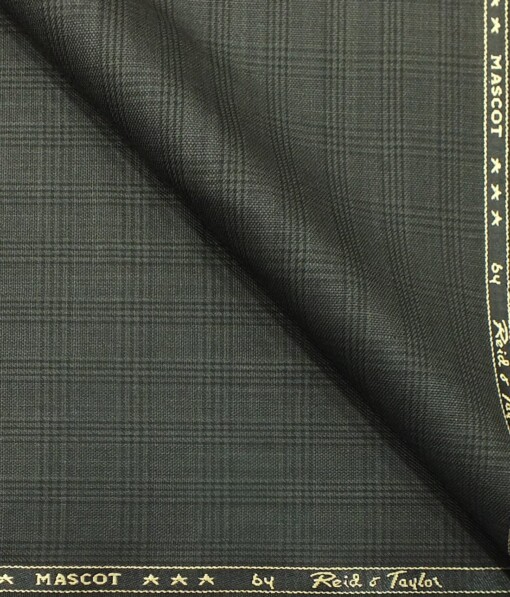 Reid & Taylor Men's Dark Greenish Grey Self Checks Poly Viscose Trouser Fabric (Unstitched - 1.25 Mtr)