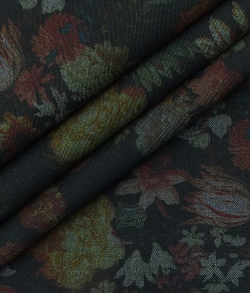 Don & Julio (D & J) Black Digital Print Premium Bandh Gala or Blazer Fabric (Unstitched - 2 Mtr)