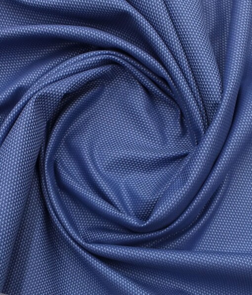 J.hampstead by Siyaram's Bright Blue 100% 3 Ply Giza Cotton Jaquard Structured Trouser Fabric (Unstitched - 1.30 Mtr)