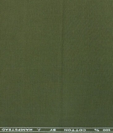 J.hampstead by Siyaram's Moss Green 100% Cotton Structured Trouser Fabric (Unstitched - 1.30 Mtr)