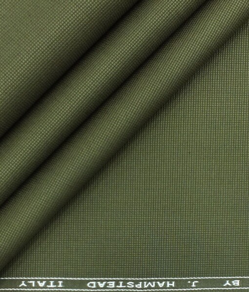 J.hampstead by Siyaram's Moss Green 100% Cotton Structured Trouser Fabric (Unstitched - 1.30 Mtr)