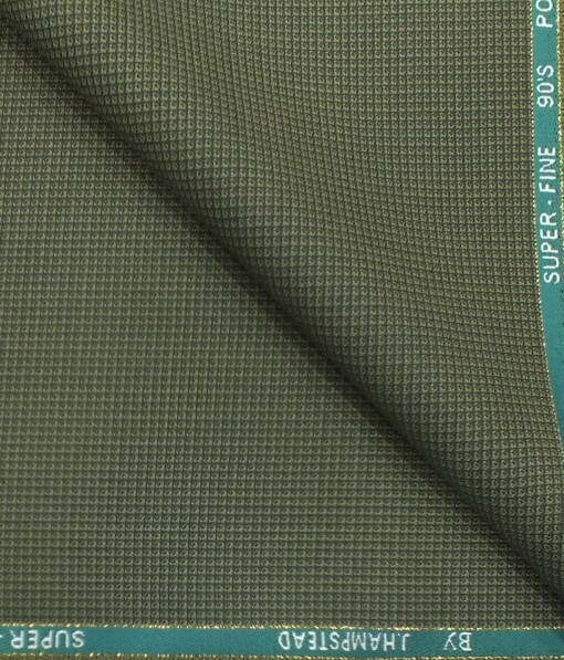 J.Hampstead by Siyaram's Olive Green Structured Super 100's 35% Wool Premium Unstitched Three Piece Suit Fabric (3.75 Mtr)