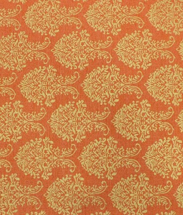 Mark & Peanni Bright Orange Jute Weave Damask Print Premium Bandh Gala or Blazer Fabric (Unstitched - 2 Mtr)