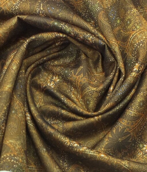 Mark & Peanni Brown Jute Weave Damask Print Premium Bandh Gala or Blazer Fabric (Unstitched - 2 Mtr)