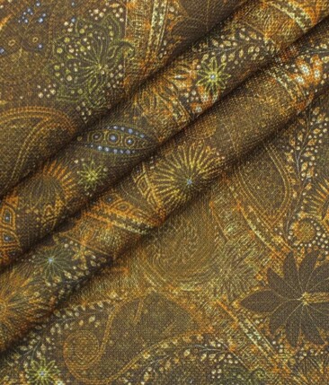 Mark & Peanni Brown Jute Weave Damask Print Premium Bandh Gala or Blazer Fabric (Unstitched - 2 Mtr)