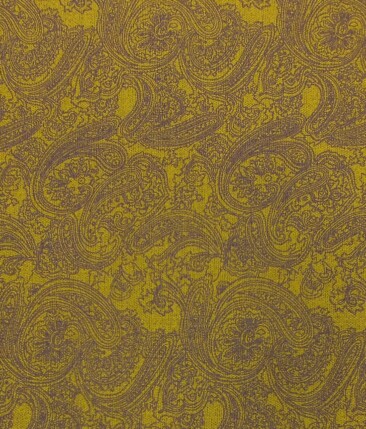 Mark & Peanni Mustard Yellow Jute Weave Damask Print Premium Bandh Gala or Blazer Fabric (Unstitched - 2 Mtr)