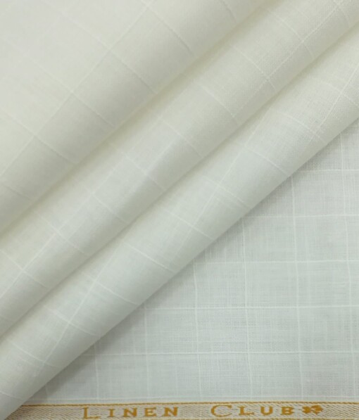 Linen Club White 100% Pure Linen 60 LEA Self Check Shirt Fabric (1.60 M)