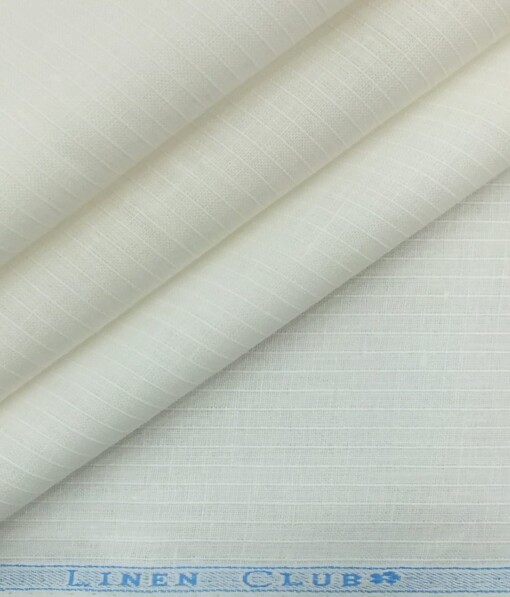 Linen Club White 100% Pure Linen 60 LEA Self Stripes Shirt Fabric (1.60 M)