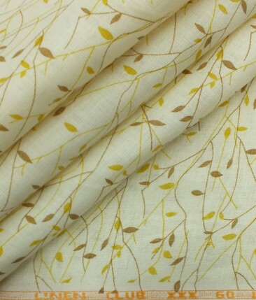 Linen Club Light Beige 100% Pure Linen 60 LEA Yellow & Brown Printed Shirt Fabric (1.60 M)