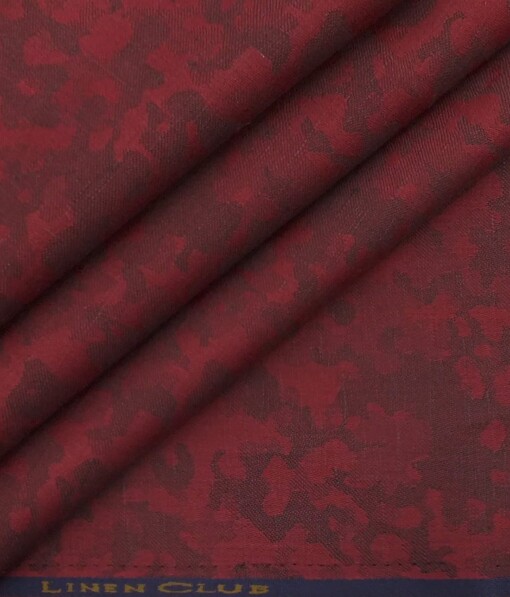Linen Club Dark Maroon 100% Pure Linen 60 LEA Jacquard Structured Shirt Fabric (1.60 M)