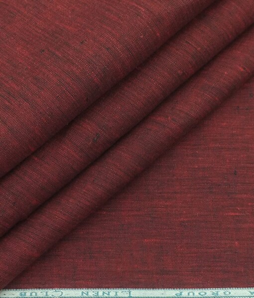 Linen Club Maroon Red 100% Pure Linen 60 LEA Self Design Shirt Fabric (1.60 M)