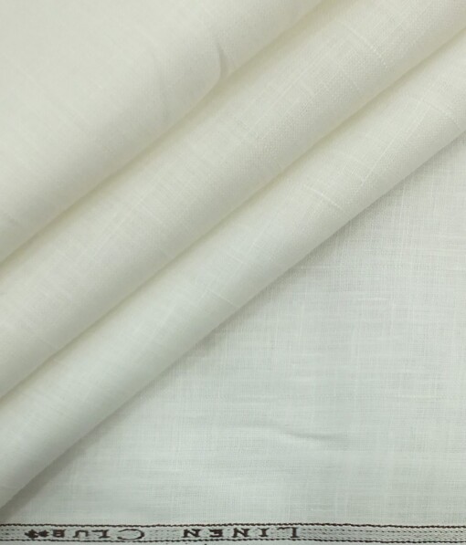 Linen Club White 100% Pure Linen 80 LEA Self Design Shirt Fabric (1.60 M)