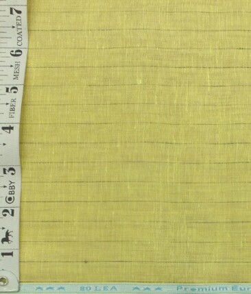 Linen Club Macaroon Beige 100% Pure Linen 80 LEA Brown Stripes Shirt Fabric (1.60 M)