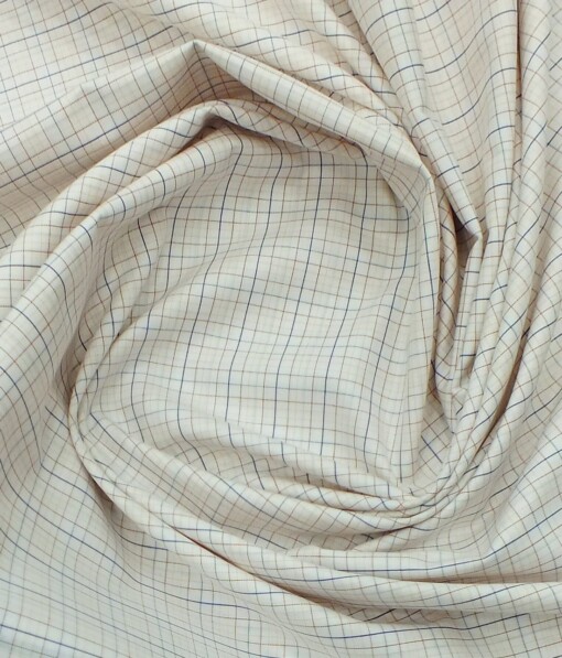 Arvind Men's Cream 100% Premium Cotton Red & Blue Check Shirt Fabric (1.60 M)