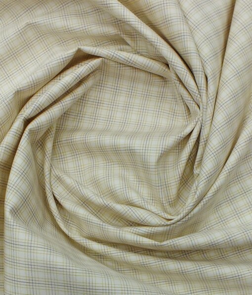 Arvind Men's Cream 100% Premium Cotton Yellow & Brown Check Shirt Fabric (1.60 M)