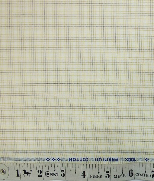 Arvind Men's Cream 100% Premium Cotton Yellow & Brown Check Shirt Fabric (1.60 M)