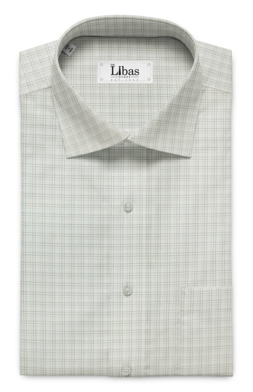 Arvind Men's Off White 100% Premium Cotton Brown Check Shirt Fabric (1.60 M)