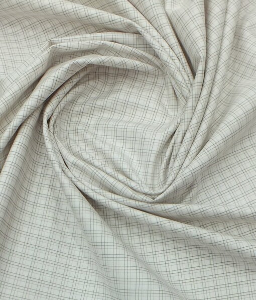 Arvind Men's Off White 100% Premium Cotton Brown Check Shirt Fabric (1.60 M)