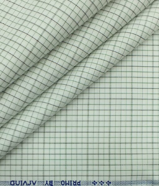 Arvind Men's Off- White 100% Premium Cotton Green Check Shirt Fabric (1.60 M)