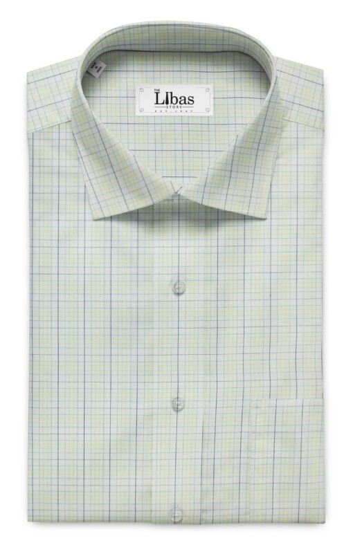 Arvind Men's Off- White 100% Premium Cotton Parrot Green Check Shirt Fabric (1.60 M)