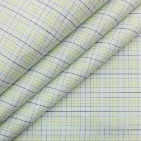 Arvind Men's Off- White 100% Premium Cotton Parrot Green Check Shirt Fabric (1.60 M)