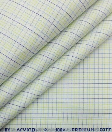 Arvind Men's Off- White 100% Premium Cotton Parrot Green Check Shirt Fabric (1.60 M)