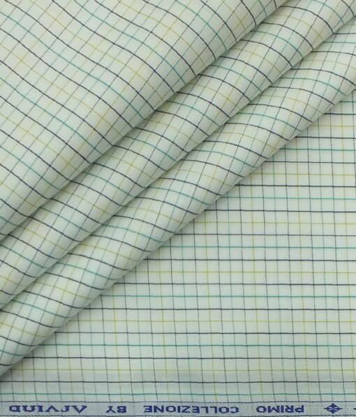 Arvind Men's Off- White 100% Premium Cotton Multicolor Check Shirt Fabric (1.60 M)