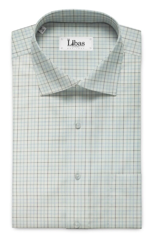 Arvind Men's White 100% Premium Cotton Firozi Blue Check Shirt Fabric (1.60 M)