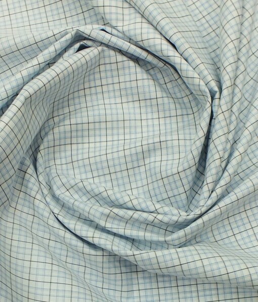 Arvind Men's White 100% Premium Cotton Firozi Blue Check Shirt Fabric (1.60 M)