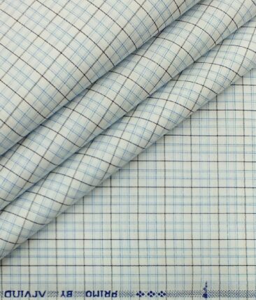 Arvind Men's White 100% Premium Cotton Firozi Blue Check Shirt Fabric (1.60 M)