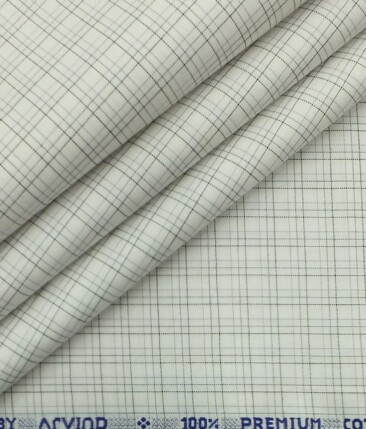 Arvind Men's White 100% Premium Cotton Grey Check Shirt Fabric (1.60 M)