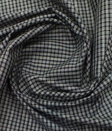 Arvind Men's 100% Premium Cotton Khadi Look Dark Grey & Black Check Shirt Fabric (1.60 M)