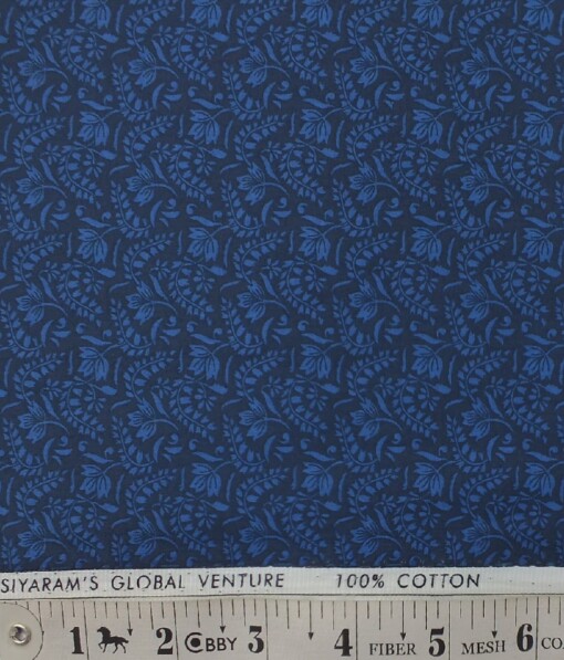 Cadini by Siyaram's Men's Dark Royal Blue 100% Cotton Damask Print Shirt Fabric (1.60 M)