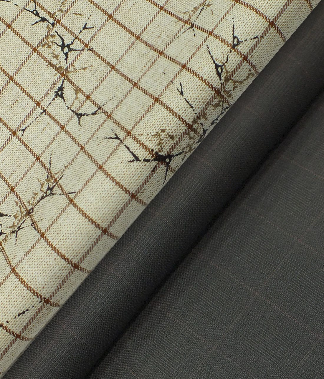 Raymond Dark Brown Checks Trouser Fabric With Exquisite Beige Khadi Look Printed Shirt Fabric (Unstitched)