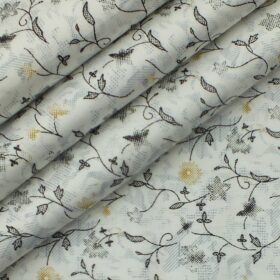 Raymond Worsted Grey Self Design Trouser Fabric With Cadini by Siyaram's White & Grey Floral Print Shirt Fabric (Unstitched)