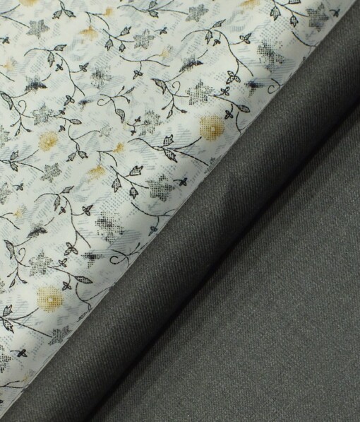 Raymond Worsted Grey Self Design Trouser Fabric With Cadini by Siyaram's White & Grey Floral Print Shirt Fabric (Unstitched)
