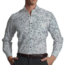 Raymond Dark Grey Self Checks Trouser Fabric With Monza White base Grey Digital Print Shirt Fabric (Unstitched)