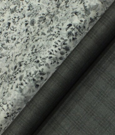 Raymond Dark Grey Self Checks Trouser Fabric With Monza White base Grey Digital Print Shirt Fabric (Unstitched)